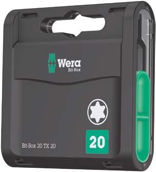 Bit-Box 20 TX Bit-Box 20 PZ do wkrętów z gniazdem TORX Chwyt: sześciokątny 1 / 4, do gniazd wg DIN ISO 1173-D 6,3 Część robocza: do zastosowań uniwersalnych do wkrętów z wgłębieniem krzyżowym