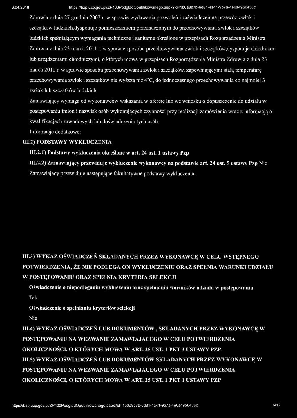 i sanitarne określone w przepisach Rozporządzenia Ministra Zdrowia z dnia 23 marca 2011 r.