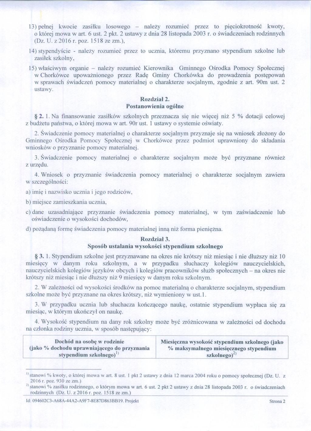 13) pełnej kwocie zasiłku losowego - należy rozumlec przez to pięciokrotność kwoty, o której mowa wart. 6 ust. 2 pkt. 2 ustawy z dnia 28 listopada 2003 r. o świadczeniach rodzinnych (Dz. U.z2016r.poz.