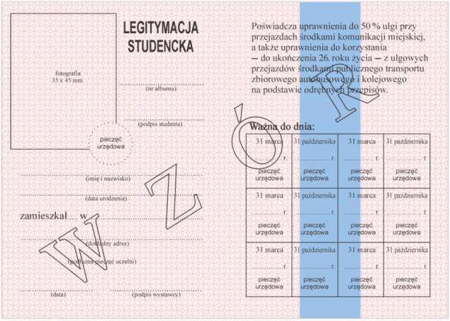 WZÓR NR 16 WZÓR LEGITYMACJI STUDENCKIEJ Strony wewnętrzne Str. 1 Str.