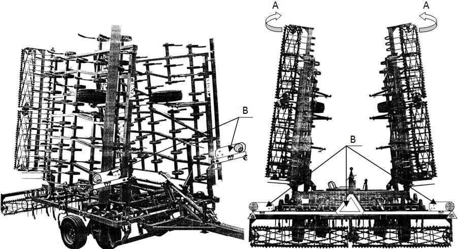[A]. Pamiętaj by wszystkie przewody, zostały podłączone parami do wszystkich dwukierunkowych złączy hydraulicznych ciągnika, podnieś podpórkę do pozycji transportowej, sprawdź podnoszenie,
