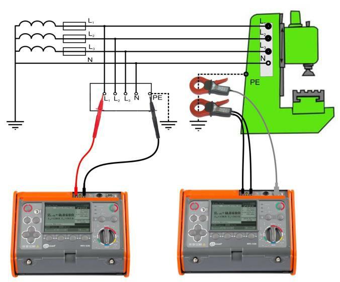 R A dla 50 V 5000 Ω 1667 Ω 500 Ω 167 Ω 100 Ω 50 Ω Rezystancja uziemienia R A może zostać zmierzona miernikami Sonel MPI-530, MPI-530-IT, MPI-525, MPI-520, MPI-505, MPI-502 w układzie jak na rysunku