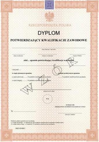 Wydawanie dyplomów potwierdzających kwalifikacje zawodowe Dyplom potwierdzający kwalifikacje zawodowe Jest wydawany osobom, które zdadzą