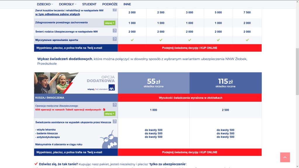 5. Zapoznaj się z zakresem ochrony Poniżej znajduje się pakiet o który można rozszerzyć ubezpieczenie dla swojego dziecka.