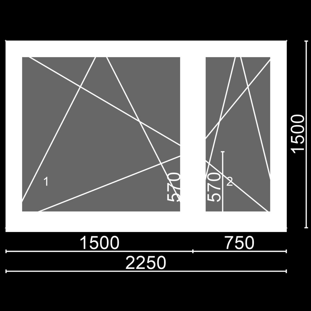 : 1500mm, Okno 2-kwaterowe / słupek stały 2: 4TF/18/3/16/3TF 4Xglass U=0,5 1: