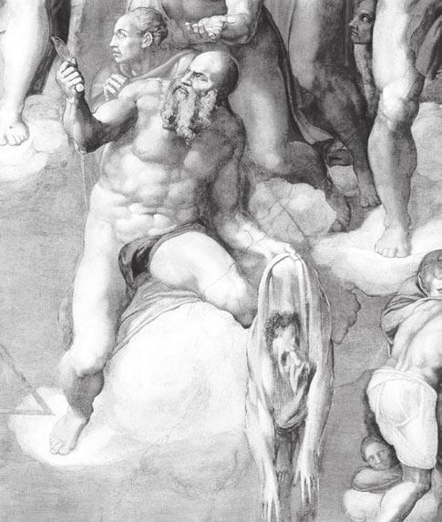 En la vizaĝ-trajtoj de la pekulo oni tre facile trovas la similecon al Mikelanĝelo. Estas do tute klare, ke sur la fresko Mikelanĝelo kaŝe prezentis gigantajn bildojn de generaj organoj.