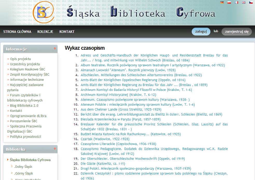 Lista czasopism w ŚBC Lista
