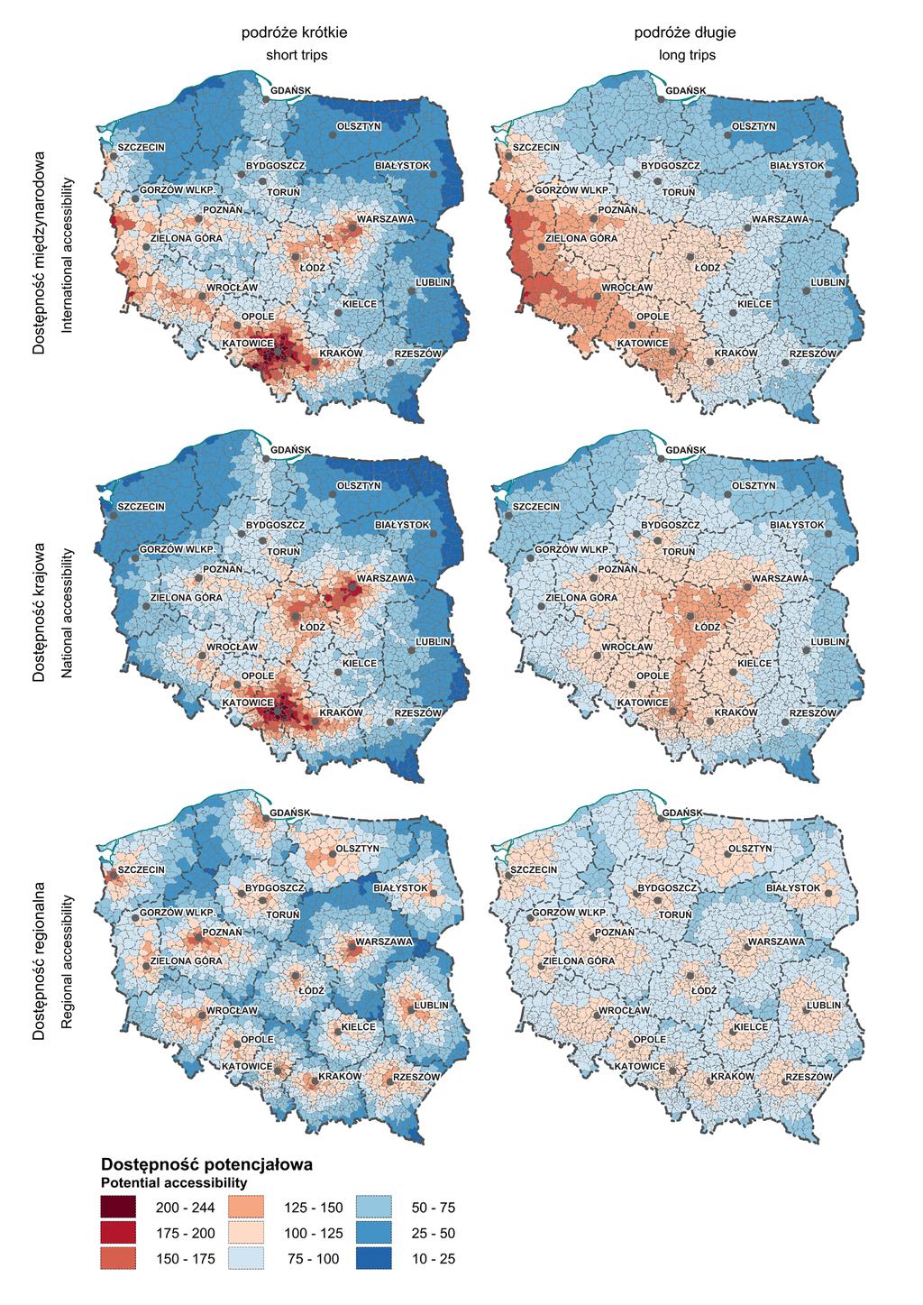 podróże krótkie podróże długie short trips long trips Regional accessibility International accessibility Dostępność krajowa National accessibility Dostępność regionalna Dostępność międzynarodowa
