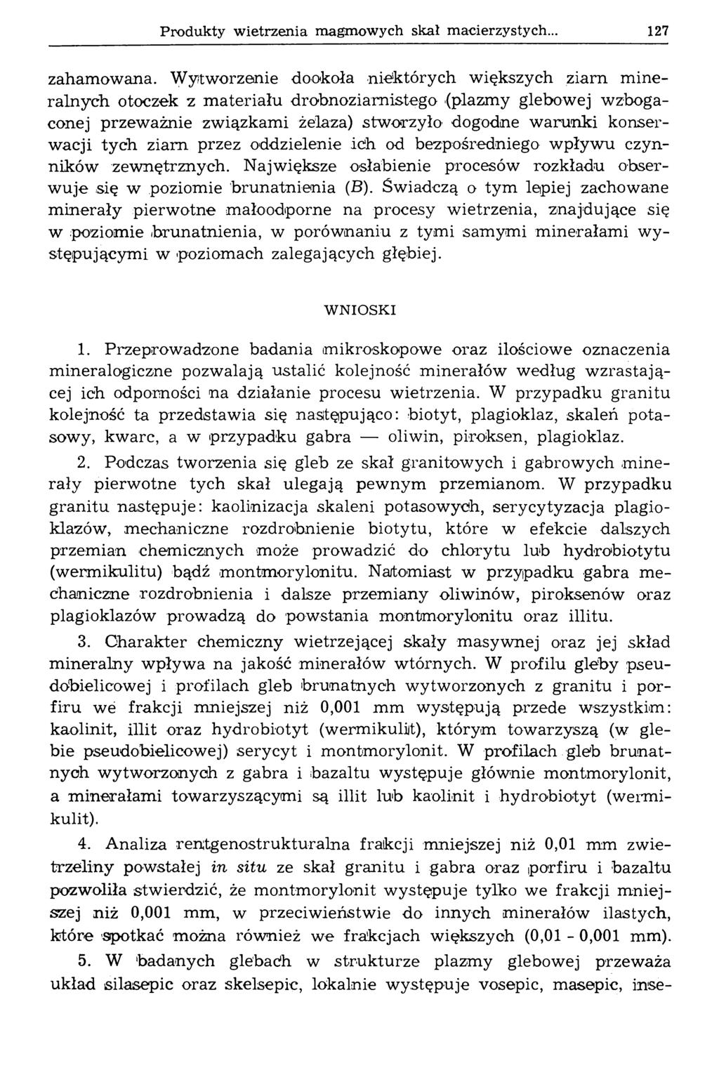 Produkty wietrzenia magmowych skał macierzystych.., 127 zahamowana.