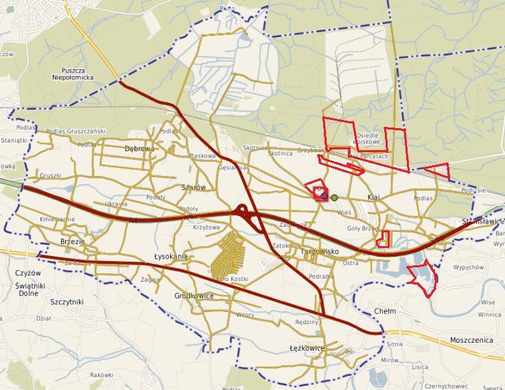 są zaś osiedle wojskowe oraz centrum miejscowości Kłaj.