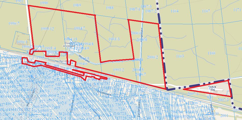 Rysunek 16 Podobszar rewitalizacji w obrębie sołectwa Kłaj podobszar Osiedle Wojskowe i PKP Źródło: opracowanie własne na podstawie portalu e-mapa Rysunek 17 Podobszar rewitalizacji w obrębie