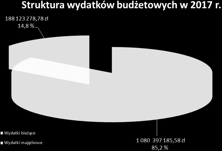Ogólna kwota wydatków obejmuje: wydatki bieżące, które na plan 1.111.54.731,19 zł wykonano w wysokości 1.8.397.185,58 zł, tj. 97,2 planu, wydatki majątkowe, które na plan 223.92.