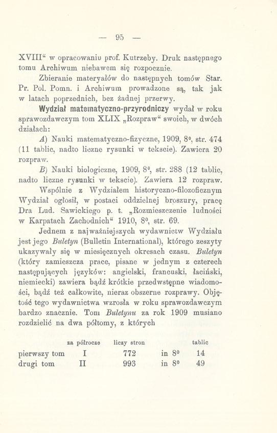 95 XVIII" w opracowaniu prof. Kutrzeby. Druk następnego tomu Archiwum niebawem się rozpocznie. Zbieranie materyałów do następnych tomów Star. Pr. Pol. Pomn.