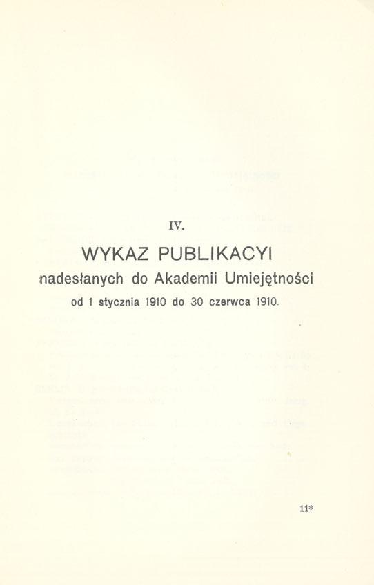 IV. WYKAZ PUBLIKACYI nadesłanych do Akademii