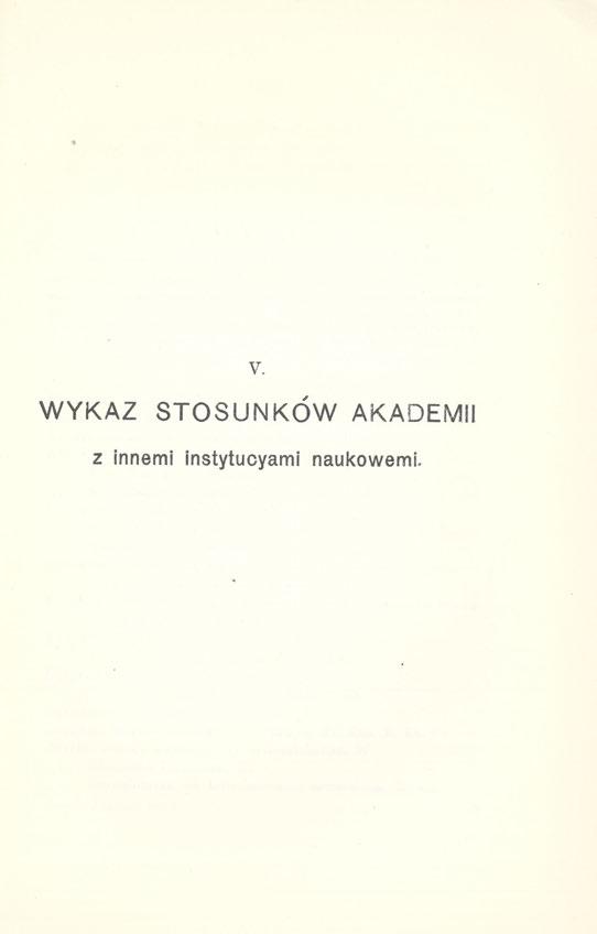 V. WYKAZ STOSUNKÓW AKADEMII z