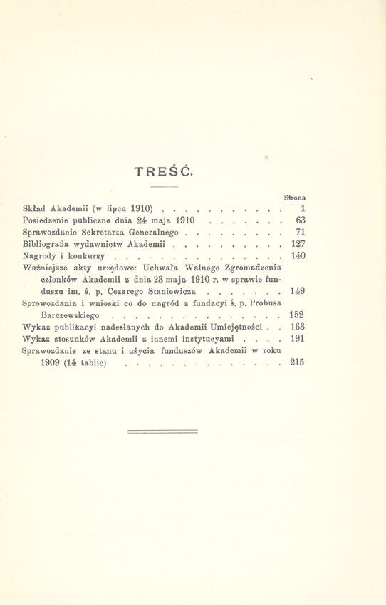 TREŚĆ. Strona Skład Akademii (w lipca 1910) 1 Posiedzenie publiczne dnia 24?