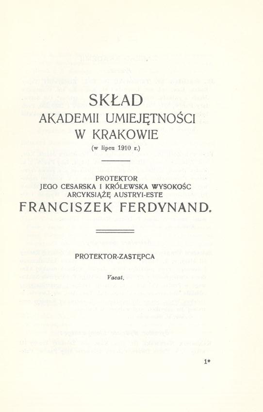 SKŁAD AKADEMII UMIEJĘTNOŚCI W KRAKOWIE (w lipcu 1910 r.