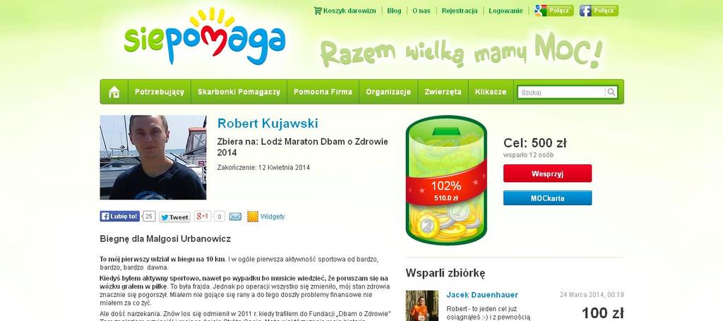Maraton tuż tuż! Robert BRAWO Robert pierwszy raz weźmie udział w łódzkim maratonie w kategorii wózki.