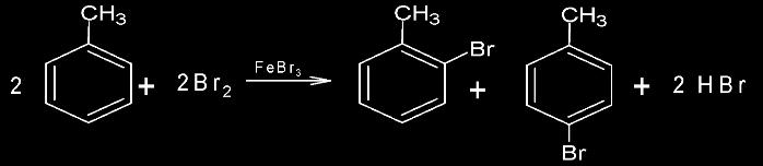 toluen + Br2/FeBr3 d.