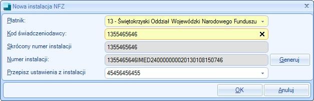 Rysunek 42. Dodawanie Instancji dla płatników numer NFZ 2,3,7,10,13,14,15,16.