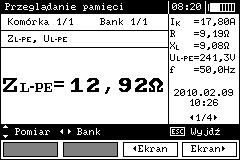 Przyciskami i zaznaczyć Przeglądanie pamięci. Wcisnąć przycisk ENTER. Pierwszy wynik z czterech zapisanych w tej komórce.