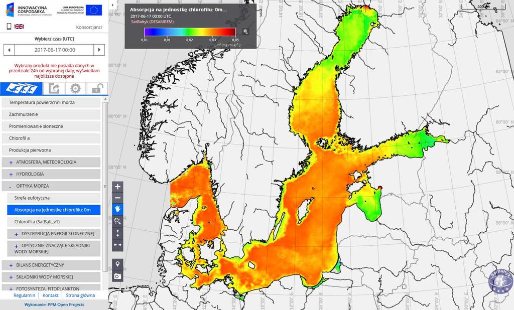 Średni specyficzny (na jednostkę chlorofilu a) współczynnik absorpcji światła przez fitoplankton (pigmenty