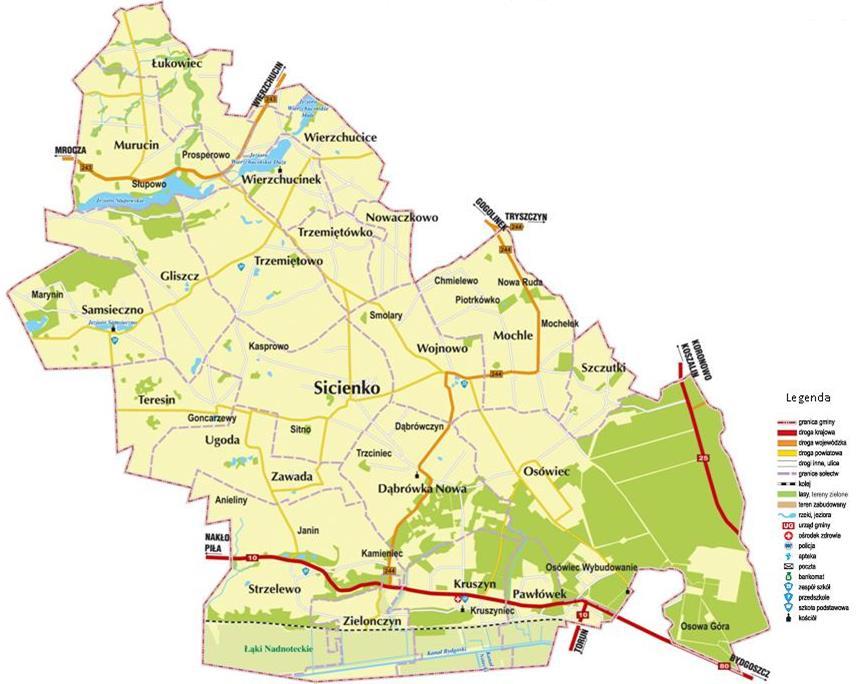 Rysunek 5. Mapa Gminy Sicienko Źródło: Załącznik do uchwały Nr XIX/158/12 Rady Gminy Sicienko z dnia 30 października 2012 r.