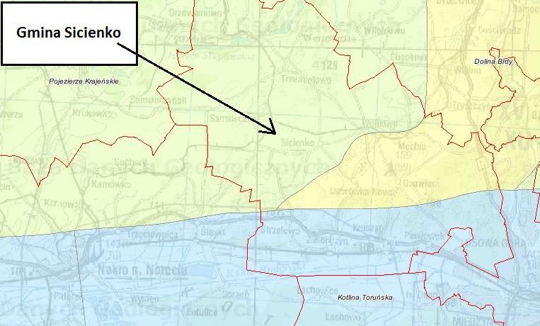 Rysunek 6. Położenie fizyczno-geograficzne Gminy Sicienko Źródło: Państwowy Instytut Geologiczny, Centralna Baza Danych Geologicznych, http://bazagis.pgi.gov.pl/ 3.1.