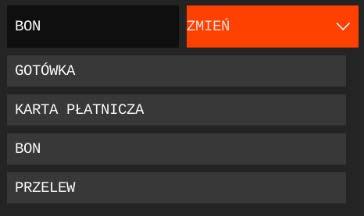 Klawisz formy płatności, która może zostać zmieniona Wybierz klawisz zmiany formy płatności, w celu wyboru innej formy, która będzie dostępna pod klawiszem domyślnie podpowiadana jest forma