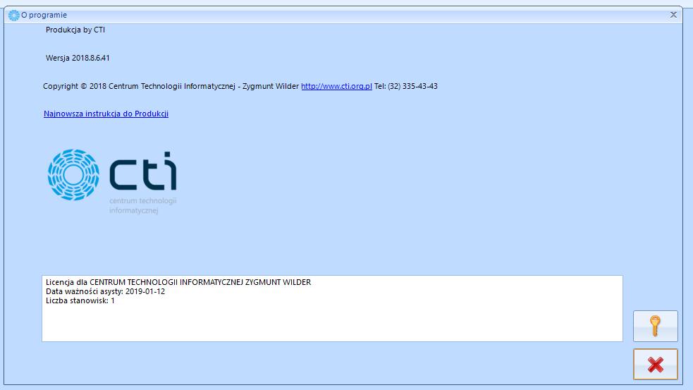 Po poprawnym wgraniu licencji na górnym pasku programu zostanie wyświetlona informacja, na jaką firmę wystawiona została licencja: Natomiast po ponownym wejściu w informacje O programie: W polu