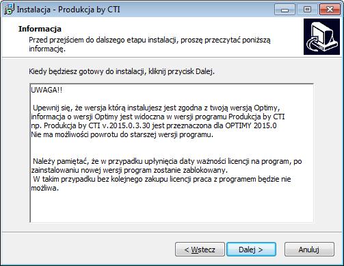 Następnie instalator wyświetli bardzo ważne informacje (czytaj po UWAGA!