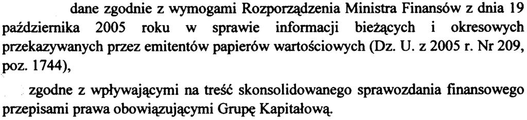 LUBAWA S.A. za rok obrotowv 1006 dane zgodnie z wymogami Rozporz¹dzenia Ministra Finansów z dnia 19 paÿdziernika 2005 roku w