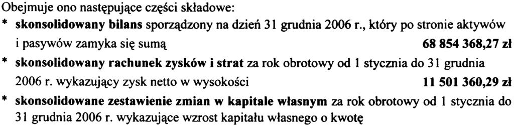 W A" S.A., sporz¹dzony przez: Bieg³ego Rewidenta Agnieszkê Przy byt Numer ewidencyjny 10625/7733 Skonsolidowane sprawozdanie finansowe za okres od 1 stycznia 2006 r. do 31 grudnia 2006 r.