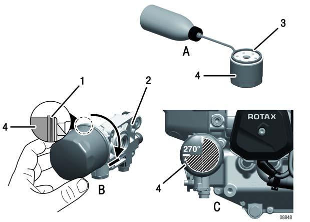 Rysunek Do zainstalowania filtra oleju konieczne są następujące kroki. Krok 1 Odkręć kluczem do filtrów stary filtr oleju.