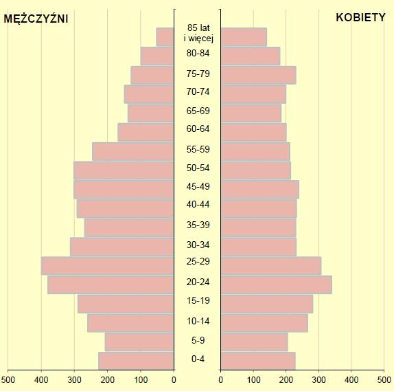 Wykres 6. Ludność według płci i wieku w 2012 r. Źródło: www.stat.gov.pl IV.