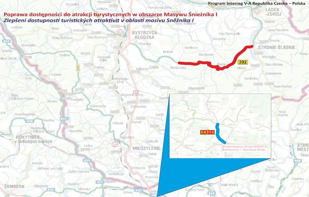 stronie czeskiej: nr III/04314 na odcinku od skrzyzowania z I/43