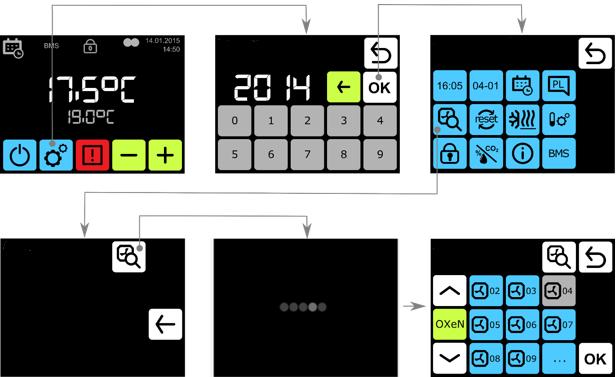 Tbox controlling touch panel shows founded OXeN units. While start up run search procedure.