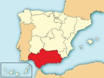 Andaluzja na mapie Hiszpanii (źródło: Wikipedia). Fot.