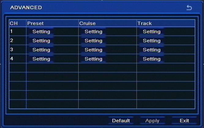 User s manual ver.1.3 RECORDER S CONFIGURATION 5.1.8.2. Advanced Selecting ADVANCED from the P.T.Z.