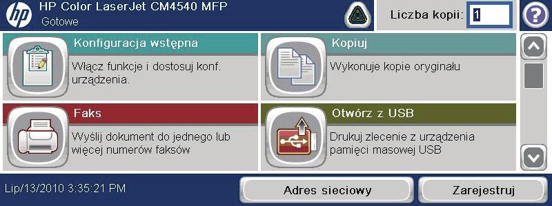 Wysyłanie faksu po ręcznym wpisaniu numeru 1. Włóż dokument do automatycznego podajnika dokumentów (ADF) lub połóż na szybie skanera. 2. Na ekranie głównym dotknij przycisku Faks.