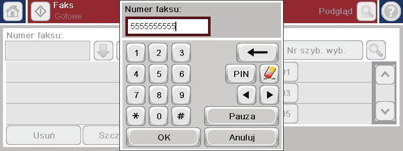 5. Przy użyciu klawiatury numerycznej wprowadź numer telefonu, a