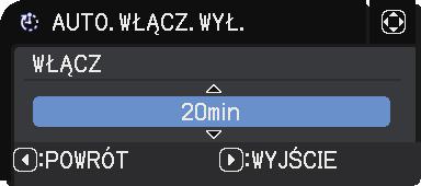 Menu OPCJE Funkcja BEZ. WŁĄCZ. WŁ. Opis Użycie przycisków / wyłącza/załącza funkcję właczenia pracy automatycznej.