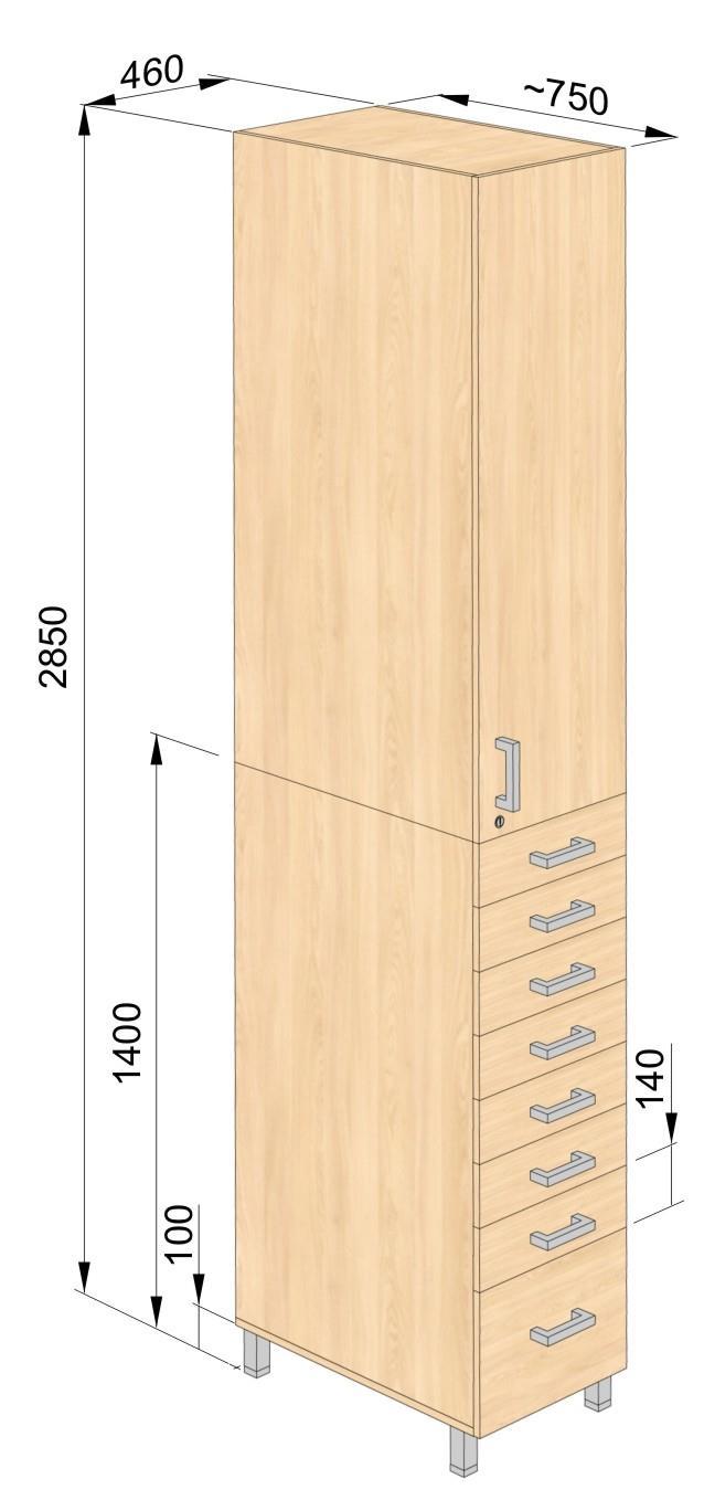 39 Załącznik nr 5 38. Szafa Laboratoryjna (rys.41) Szafa laboratoryjna o szer. 460mm x gł.750 mm x wys.2850 mm. rys.