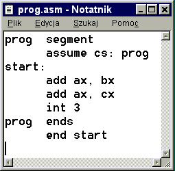 Jerzy Nawrocki, Kompilacja pierwszy krok Uproszczony schemat kompilacji Zapisz program w pliku prog.asm prog.
