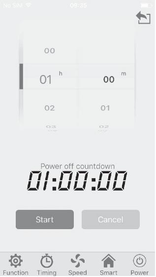Konfiguracja czasu pracy Naciśnij ikonę Timing w aplikacji, aby opcjonalnie ustawić czas pracy 0-12 godzin.