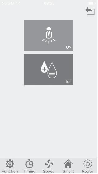 Konfiguracja funkcji Naciśnij przycisk Function w aplikacji i wybierz: UV, jonizację.