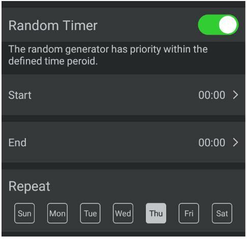 Losowy wyłącznik czasowy Po włączeniu losowego zegara urządzenie smart włącza się i wyłącza losowo. Ta funkcja ma pierwszeństwo przed bieżącym stanem urządzenia smart.