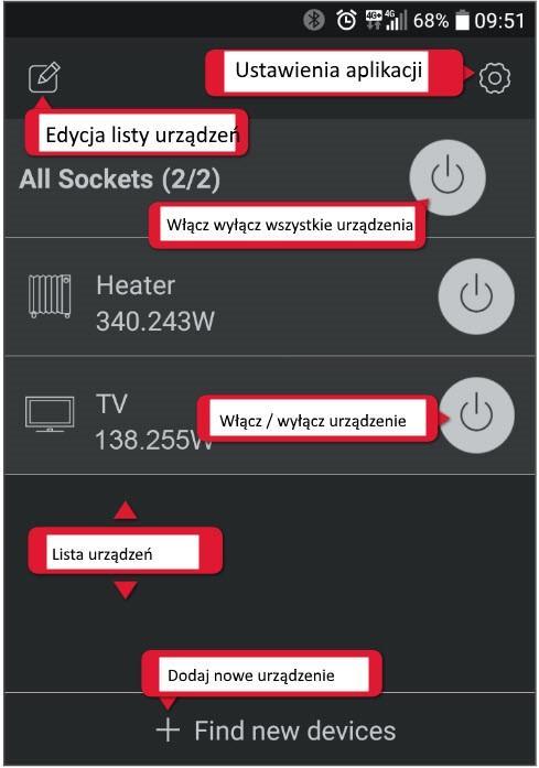 Strona docelowa aplikacji Gdy otwierasz aplikację po raz pierwszy, lista urządzeń jest pusta.