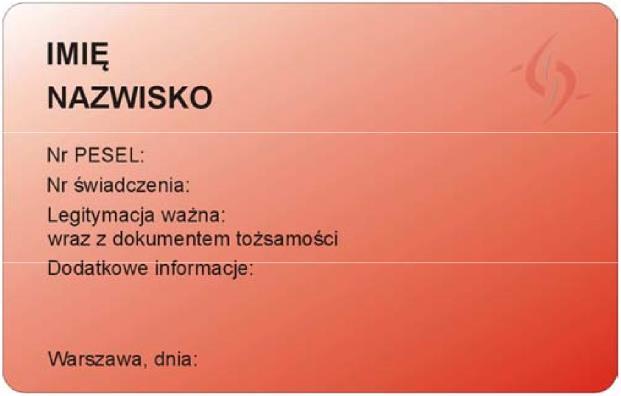 Awers legitymacji: 1) tło w kolorze czerwonym cieniowanym; 2) w lewym górnym rogu logo Zakładu Emerytalno-Rentowego Ministerstwa Spraw Wewnętrznych i Administracji oraz napis ZER ; 3) w prawym górnym