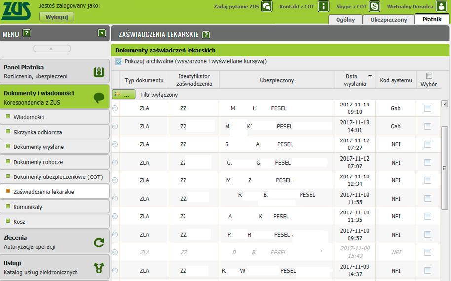 KROK 2 pobieraj dokumenty e-zla z PUE ZUS Zaświadczenia lekarskie w formie dokumentów elektronicznych są przekazywane płatnikom zaraz po wystawieniu przez lekarza.